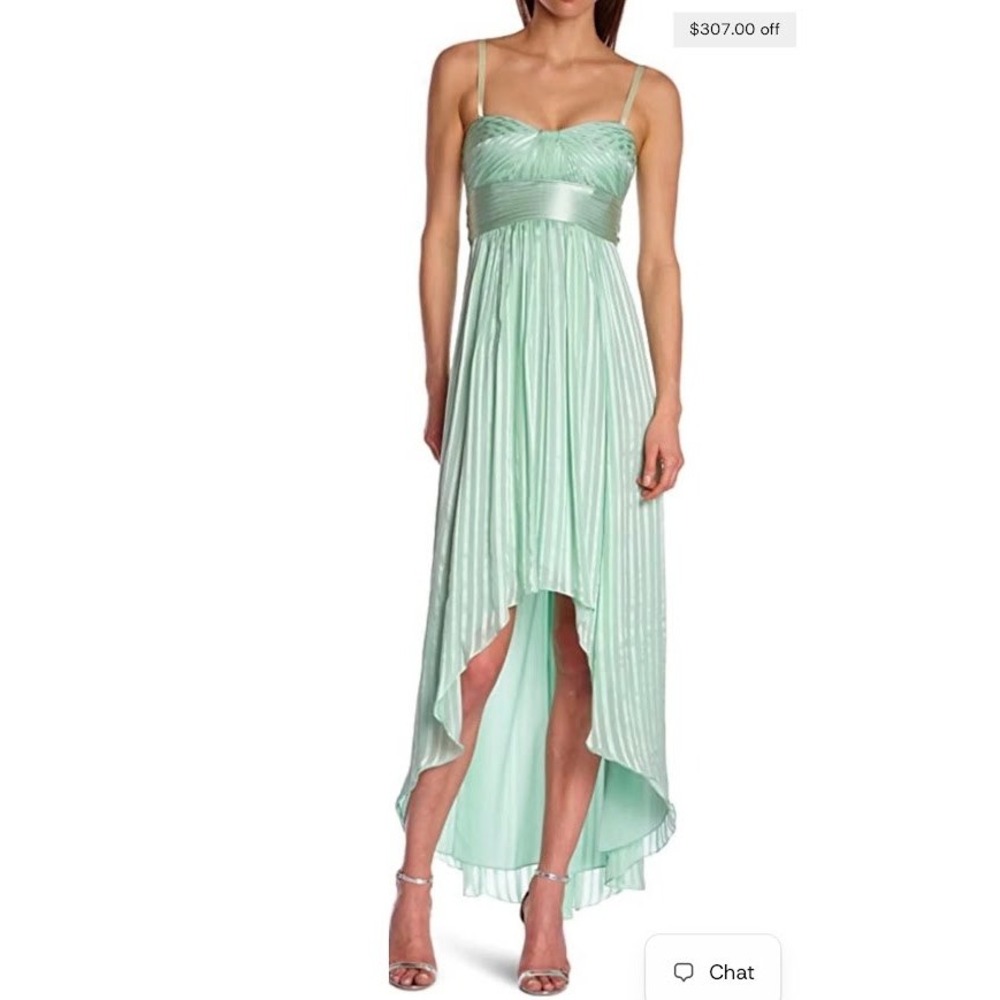 BCBGMAXAZRIA Alicia Silk High-Low Gown Strapless Green Pleated Dress 6 LUB6W261